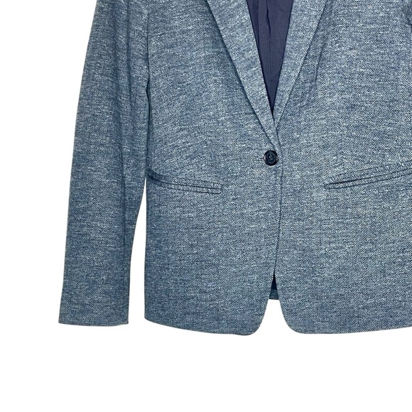 LOFT Blue/ Gray Herringbone Blazer with Navy Elbow Patches Size 6 - Picture 4 of 10